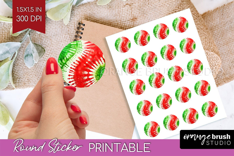Tie Dye Christmas Round Sticker - Glitter Printable Stickers Sublimation OrangeBrushStudio 