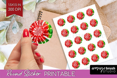 Tie Dye Christmas Round Sticker - Glitter Printable Stickers Sublimation OrangeBrushStudio 