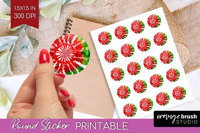 Tie Dye Christmas Round Sticker - Glitter Printable Stickers Sublimation OrangeBrushStudio 