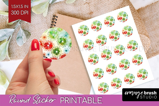Tie Dye Christmas Round Sticker - Glitter Printable Stickers Sublimation OrangeBrushStudio 