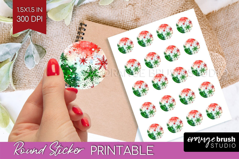 Tie Dye Christmas Round Sticker - Glitter Printable Stickers Sublimation OrangeBrushStudio 