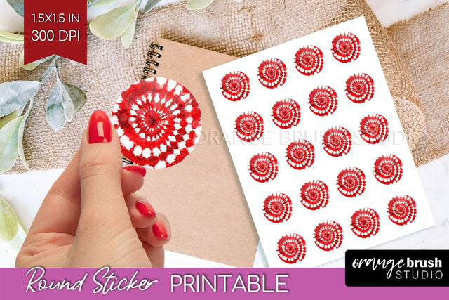Tie Dye Christmas Round Sticker - Glitter Printable Stickers Sublimation OrangeBrushStudio 