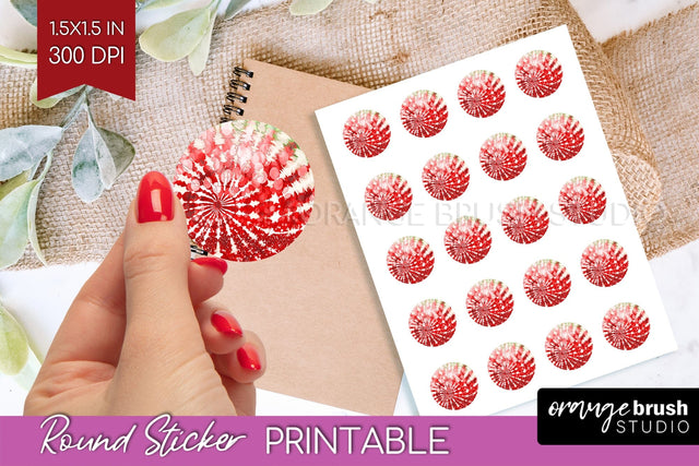 Tie Dye Christmas Round Sticker - Glitter Printable Stickers Sublimation OrangeBrushStudio 