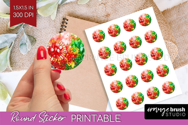 Tie Dye Christmas Round Sticker - Glitter Printable Stickers Sublimation OrangeBrushStudio 