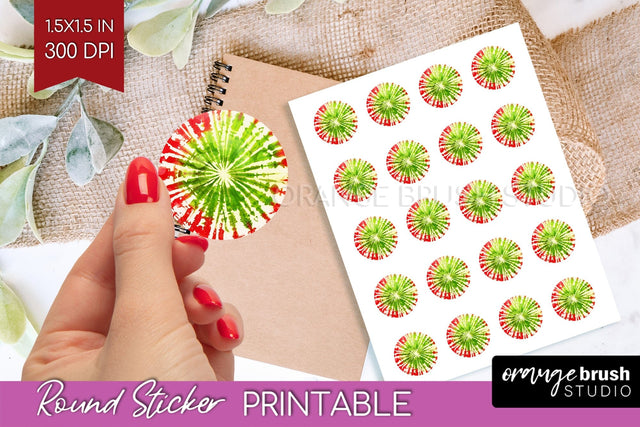 Tie Dye Christmas Round Sticker - Glitter Printable Stickers Sublimation OrangeBrushStudio 