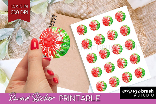 Tie Dye Christmas Round Sticker - Glitter Printable Stickers Sublimation OrangeBrushStudio 