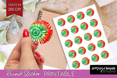 Tie Dye Christmas Round Sticker - Glitter Printable Stickers Sublimation OrangeBrushStudio 
