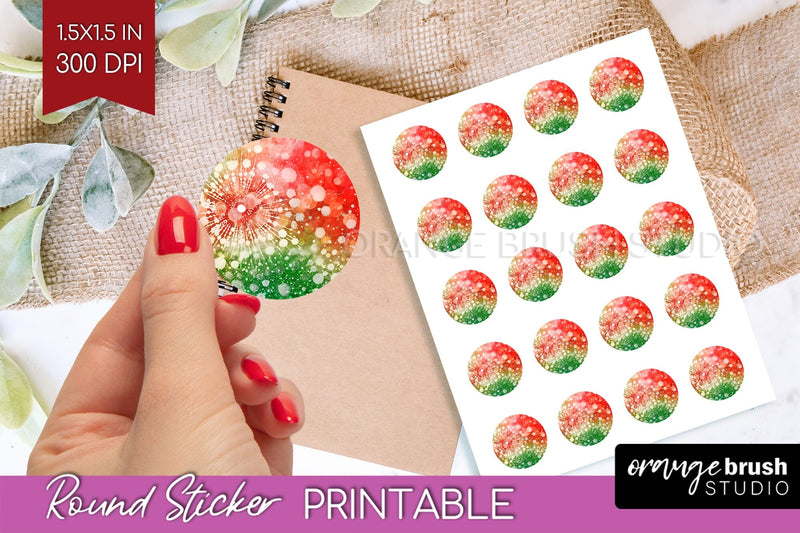Tie Dye Christmas Round Sticker - Glitter Printable Stickers Sublimation OrangeBrushStudio 