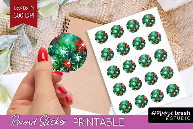 Tie Dye Christmas Round Sticker - Glitter Printable Stickers Sublimation OrangeBrushStudio 