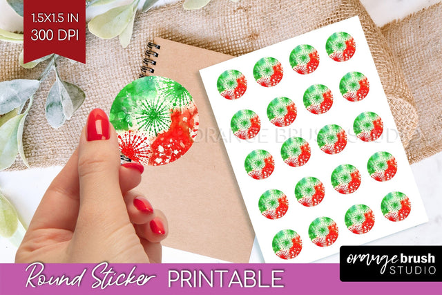 Tie Dye Christmas Round Sticker - Glitter Printable Stickers Sublimation OrangeBrushStudio 