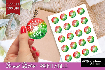 Tie Dye Christmas Round Sticker - Glitter Printable Stickers Sublimation OrangeBrushStudio 