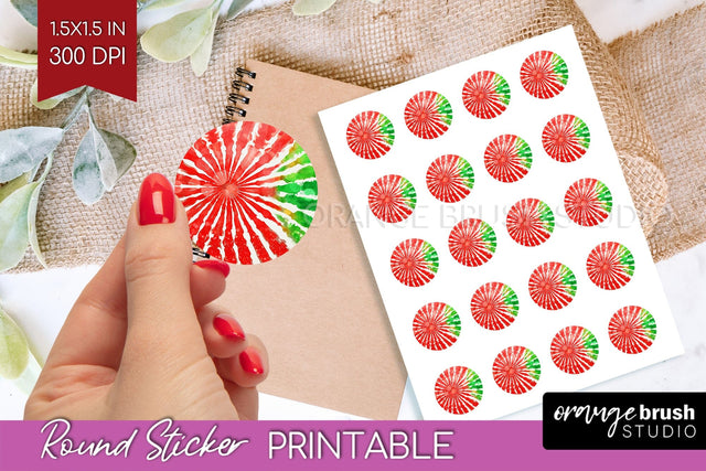Tie Dye Christmas Round Sticker - Glitter Printable Stickers Sublimation OrangeBrushStudio 