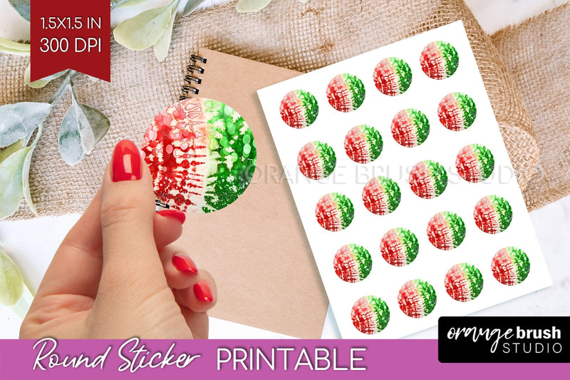 Tie Dye Christmas Round Sticker - Glitter Printable Stickers Sublimation OrangeBrushStudio 