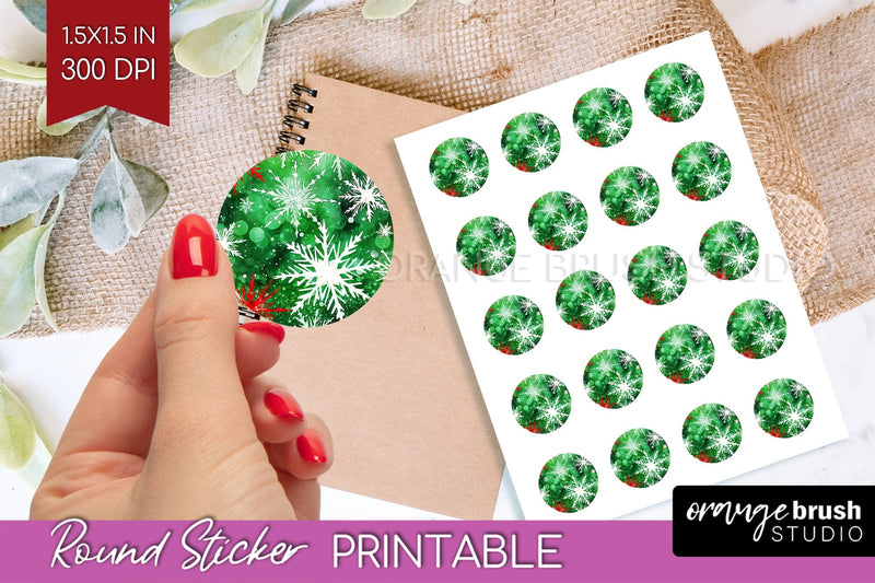 Tie Dye Christmas Round Sticker - Glitter Printable Stickers Sublimation OrangeBrushStudio 