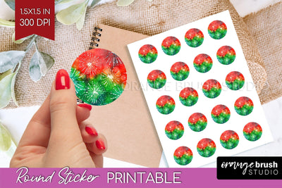 Tie Dye Christmas Round Sticker - Glitter Printable Stickers Sublimation OrangeBrushStudio 