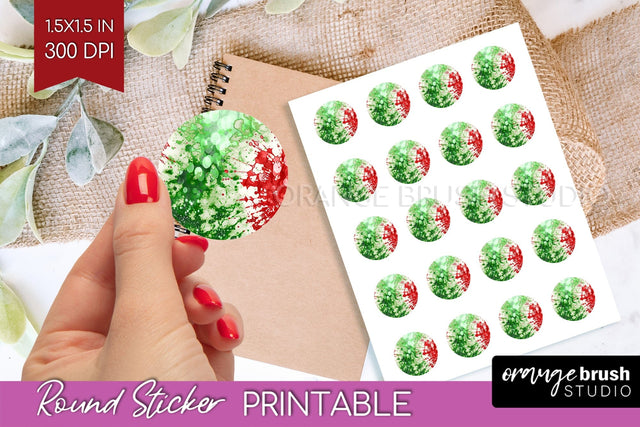 Tie Dye Christmas Round Sticker - Glitter Printable Stickers Sublimation OrangeBrushStudio 
