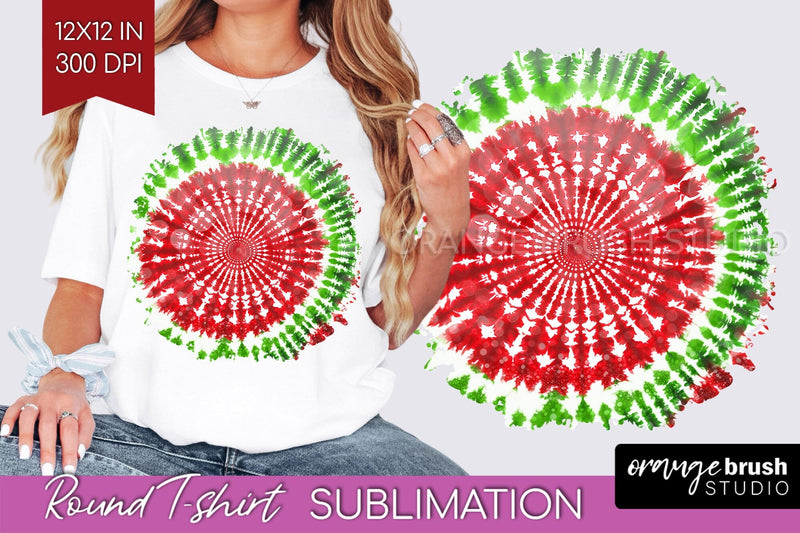 Tie Dye Christmas T shirt Background Round Sublimation Sublimation OrangeBrushStudio 