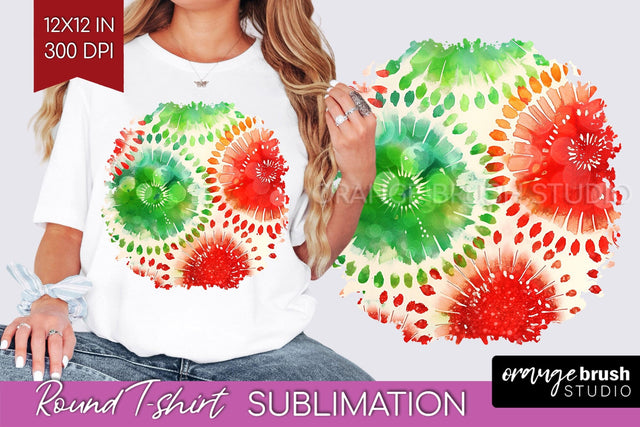 Tie Dye Christmas T shirt Background Round Sublimation Sublimation OrangeBrushStudio 