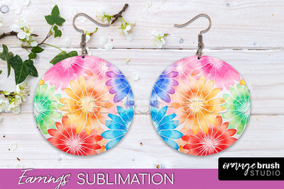 Tie Dye Earrings - Rainbow Round Earring Sublimation Sublimation OrangeBrushStudio 