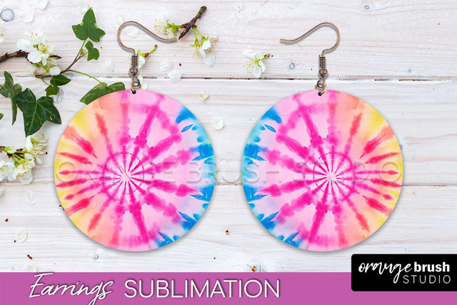 Tie Dye Earrings - Rainbow Round Earring Sublimation Sublimation OrangeBrushStudio 