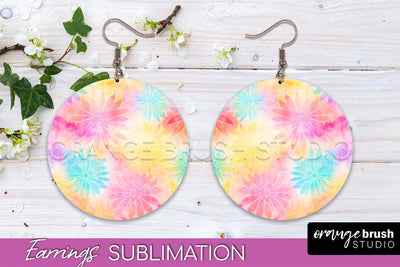 Tie Dye Earrings - Rainbow Round Earring Sublimation Sublimation OrangeBrushStudio 