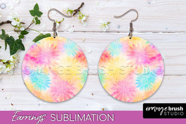Tie Dye Earrings - Rainbow Round Earring Sublimation Sublimation OrangeBrushStudio 