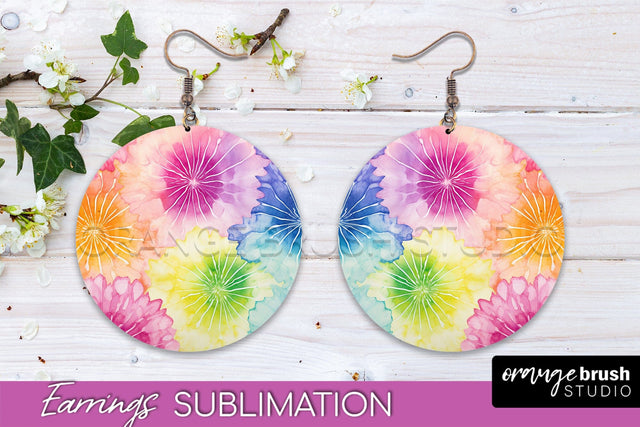 Tie Dye Earrings - Rainbow Round Earring Sublimation Sublimation OrangeBrushStudio 