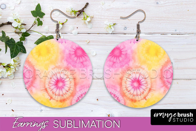 Tie Dye Earrings - Rainbow Round Earring Sublimation Sublimation OrangeBrushStudio 