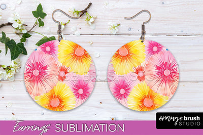 Tie Dye Earrings - Rainbow Round Earring Sublimation Sublimation OrangeBrushStudio 