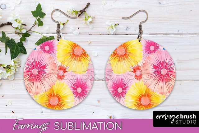 Tie Dye Earrings - Rainbow Round Earring Sublimation Sublimation OrangeBrushStudio 