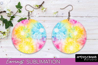 Tie Dye Earrings - Rainbow Round Earring Sublimation Sublimation OrangeBrushStudio 