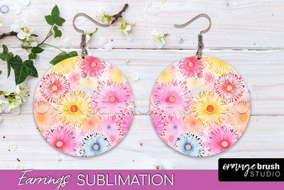 Tie Dye Earrings - Rainbow Round Earring Sublimation Sublimation OrangeBrushStudio 