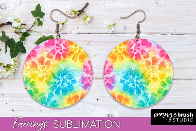 Tie Dye Earrings - Rainbow Round Earring Sublimation Sublimation OrangeBrushStudio 
