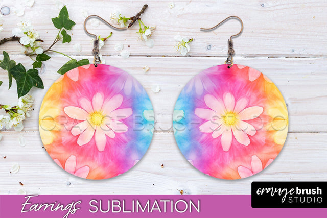 Tie Dye Earrings - Rainbow Round Earring Sublimation Sublimation OrangeBrushStudio 
