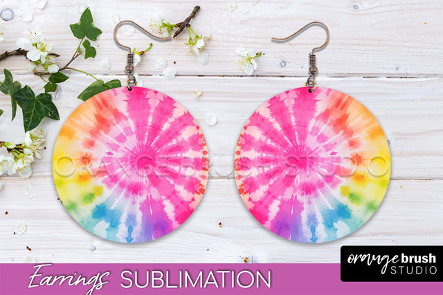 Tie Dye Earrings - Rainbow Round Earring Sublimation Sublimation OrangeBrushStudio 
