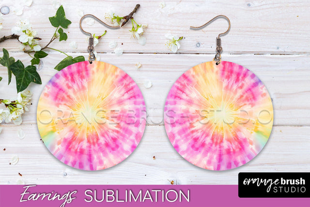 Tie Dye Earrings - Rainbow Round Earring Sublimation Sublimation OrangeBrushStudio 