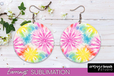 Tie Dye Earrings - Rainbow Round Earring Sublimation Sublimation OrangeBrushStudio 