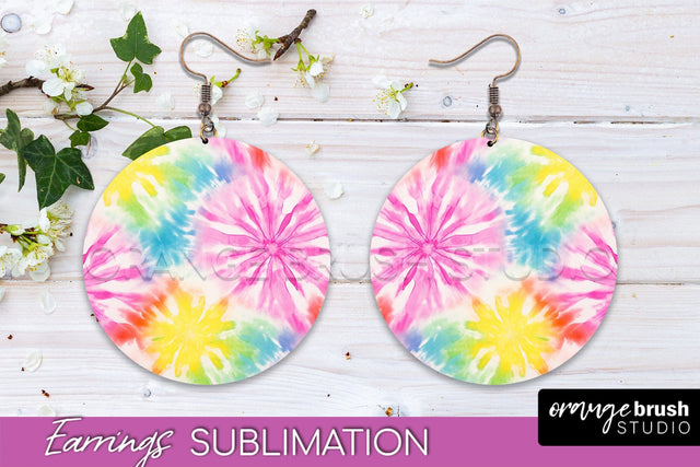 Tie Dye Earrings - Rainbow Round Earring Sublimation Sublimation OrangeBrushStudio 