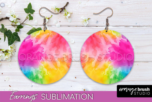 Tie Dye Earrings - Rainbow Round Earring Sublimation Sublimation OrangeBrushStudio 