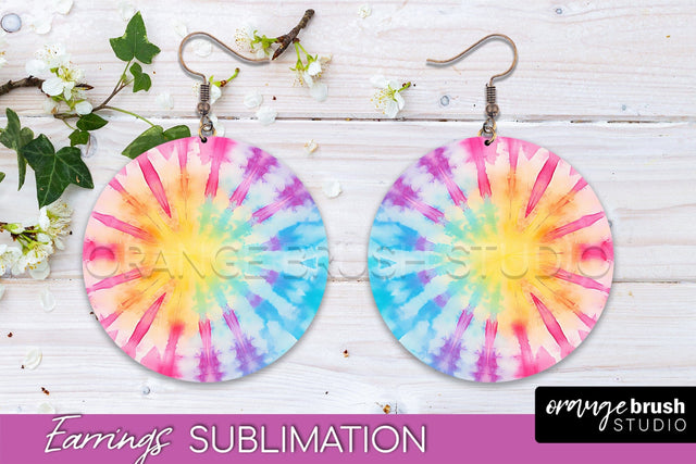 Tie Dye Earrings - Rainbow Round Earring Sublimation Sublimation OrangeBrushStudio 
