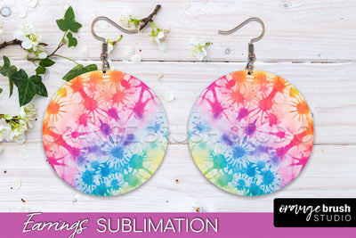 Tie Dye Earrings - Rainbow Round Earring Sublimation Sublimation OrangeBrushStudio 