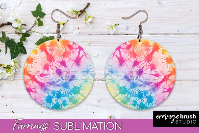 Tie Dye Earrings - Rainbow Round Earring Sublimation Sublimation OrangeBrushStudio 