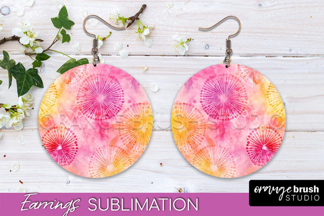 Tie Dye Earrings - Rainbow Round Earring Sublimation Sublimation OrangeBrushStudio 