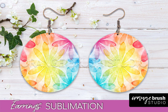 Tie Dye Earrings - Rainbow Round Earring Sublimation Sublimation OrangeBrushStudio 
