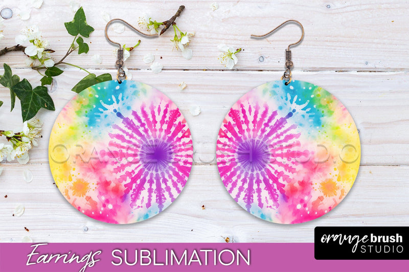 Tie Dye Earrings - Rainbow Round Earring Sublimation Sublimation OrangeBrushStudio 
