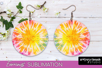 Tie Dye Earrings - Rainbow Round Earring Sublimation Sublimation OrangeBrushStudio 