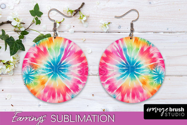 Tie Dye Earrings - Rainbow Round Earring Sublimation Sublimation OrangeBrushStudio 