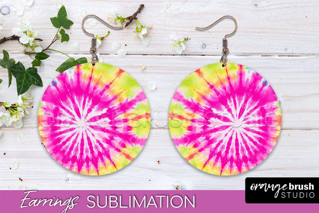 Tie Dye Earrings - Rainbow Round Earring Sublimation Sublimation OrangeBrushStudio 