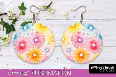 Tie Dye Earrings - Rainbow Round Earring Sublimation Sublimation OrangeBrushStudio 