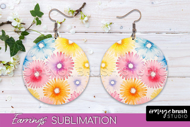 Tie Dye Earrings - Rainbow Round Earring Sublimation Sublimation OrangeBrushStudio 